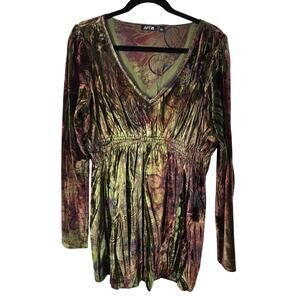 Forest Fairy Velvet Top Women's L Peacock Feather Y2K Whimsigoth Dark Romantic